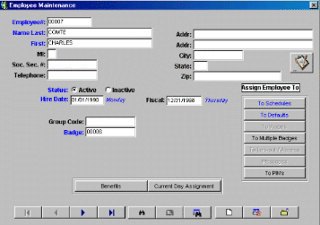 ATR9800 Employee Setup Screen