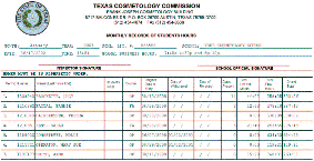 Monthly Record of Student Hours Report