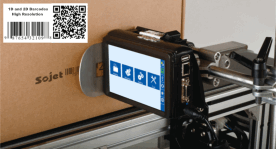 Conveyor Mounted SoJet Elfin 1 Printing BarCode and Date on Cardboard Box and Case Goods Conveyor Mounted SoJet Elfin 1 Printing BarCode and Date on Cardboard Box and Case Goods