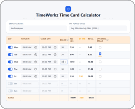Time Card Calculator for TimeWorkz - Free to Use Time Card Calculator for TimeWorkz - Free to Use